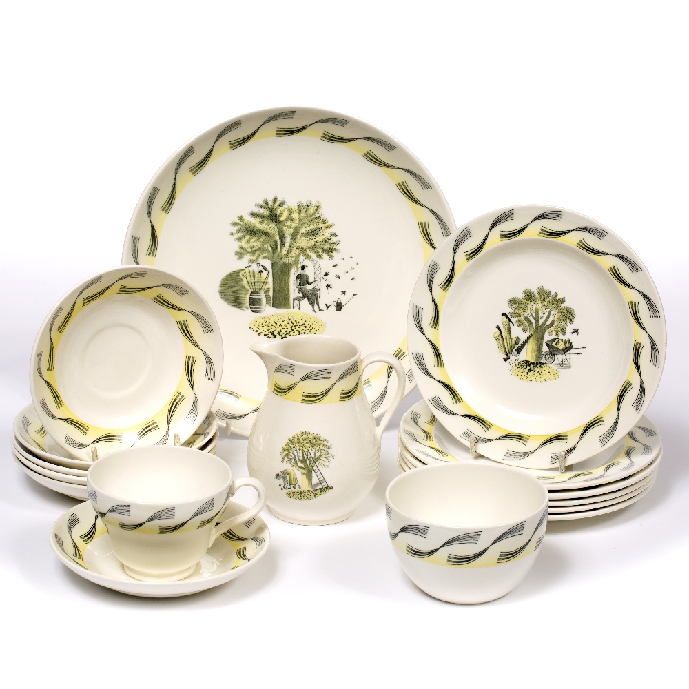 Eric Ravilious (1903-1942) for Wedgwood 'Garden' pattern, twenty-one pieces of dinnerware comprising