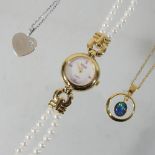 An unmarked necklace, suspended with an opal pendant,