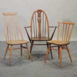 Two Ercol blonde elm dining chairs,