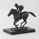 A bronze figure group of a horse and jockey, signed David Connor,