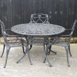 A metal circular garden table, 120cm diameter,