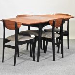 A 1970's teak extending dining table, on black painted legs, 151 x 75cm overall,