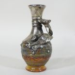 A glass and silvered miniature vase,