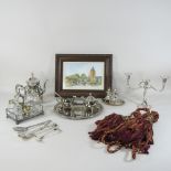 A collection of silver and plated items,