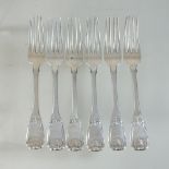 A set of six George IV silver shell pattern table forks, by Robert Gray and sons,