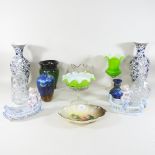 A collection of porcelain and glass, to include a Scottish coloured glass vase,