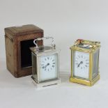 A French brass cased carriage clock, 15cm high,