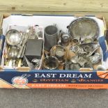 A collection of silver plated items,