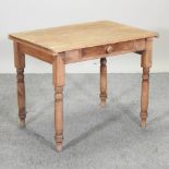 A pine side table, on turned legs, 91cm,