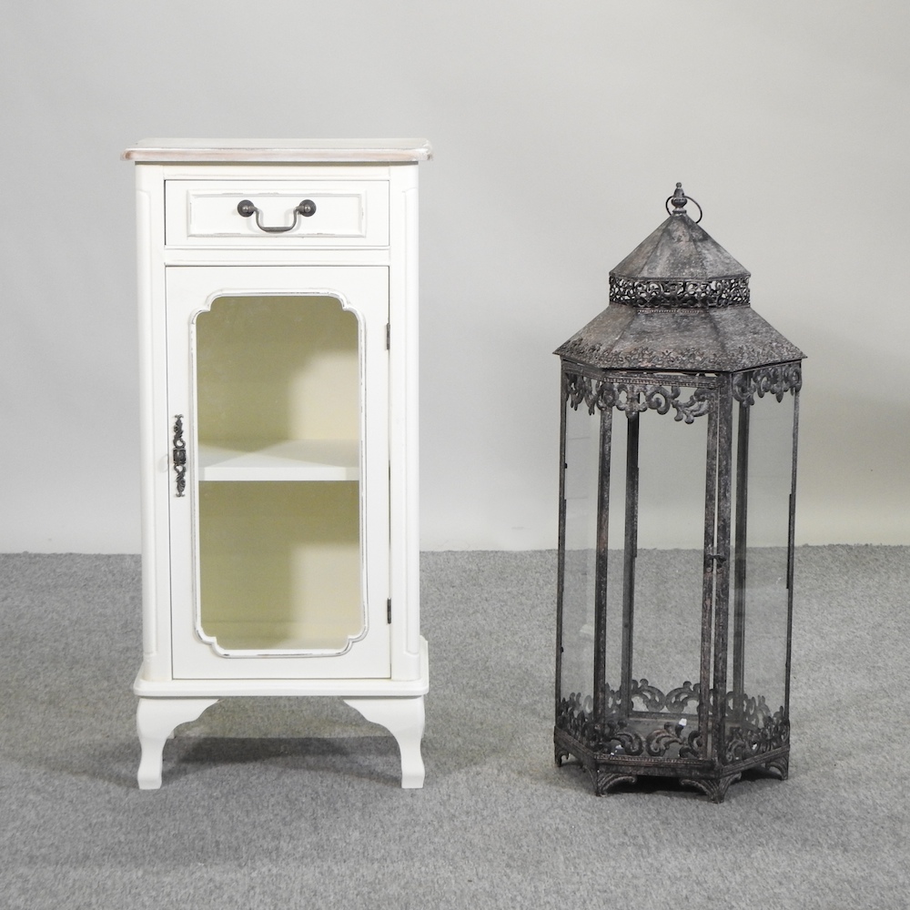 A French style cream painted glazed side cabinet, 47cm,