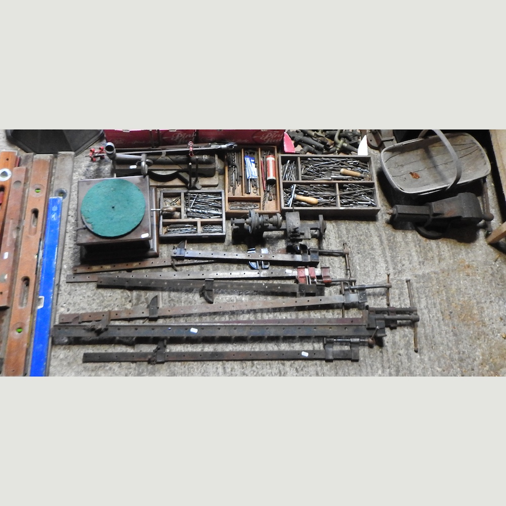 A collection of workshop related tools, vices,