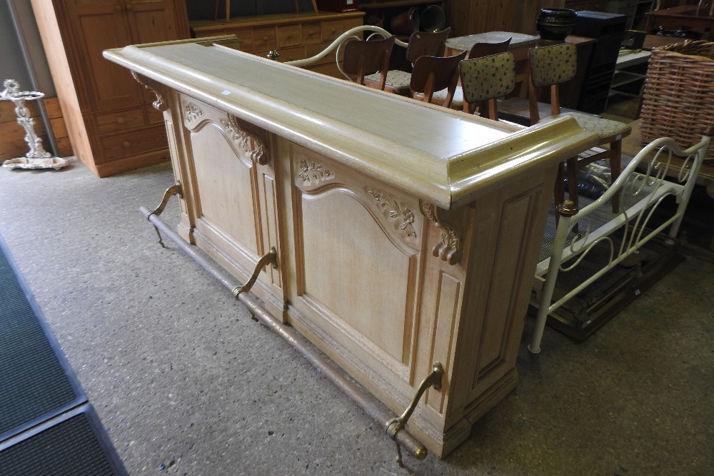 A large American carved wooden bar, with a brass rail, - Image 2 of 21