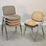 A set of six Castelli aluminium upholstered stacking chairs