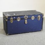 A mid 20th century blue travel trunk,