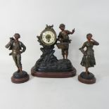 A 19th century French spelter figural clock garniture,