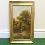 S George Harris, 19th century, a wooded river landscape with cattle, signed, oil on canvas,