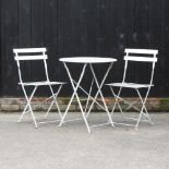 A white painted circular metal garden table, 59cm,