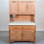 A mid 20th century pine Hoosier kitchen cabinet,