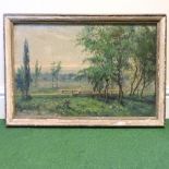 English School, 19th century, parkland scene, oil on canvas, monogrammed,