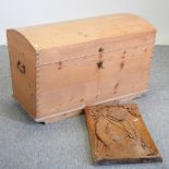 An antique pine dome top trunk, 100cm,