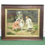 English school, 19th century, children playing with puppies, signed and dated indistinctly,