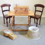 A pair of Regency style hardwood dining chairs, together with a 20th century oak side table,