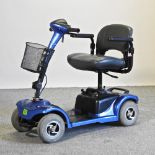 A blue electric mobility scooter