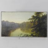 English School, 19th century, river scene with lily pads in the foreground, oil on canvas, unframed,