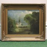 English School, (19th century), Ballingdon Bridge Sudbury, oil on canvas,