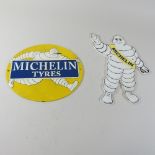 Two vintage style painted metal Michelin advertising signs,