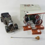 A Mamod model of a steam tractor, boxed, together with a scratch built model of a Bentley,