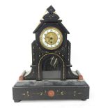 A Victorian black slate mantel clock,