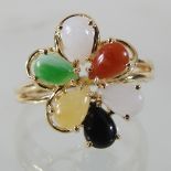 A 14 carat gold and multi coloured hardstone cluster ring,