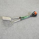 A stainless steel garden fork and spade set