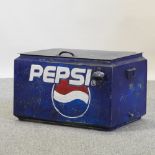 A blue painted metal Pepsi cool box,