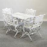 A white painted metal garden table, 93 x 63cm,