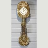 A 19th century French farmhouse brass cased wall clock, with pendulum,