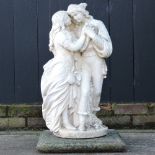 A reconstituted stone figure of an 18th century style couple,