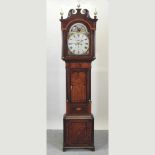 A late George III oak and mahogany cased longcase clock, the painted dial with a moon phase,