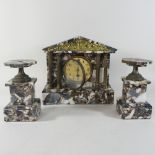 A marble and gilt metal clock garniture,