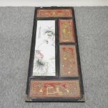 A Chinese red lacquer and gilt panel,