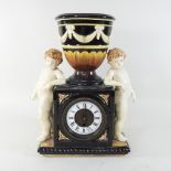 A Victorian style majolica mantel clock,