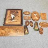 A collection of Indian bone inlaid wooden panels,