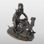 A continental bronze figure of a knife grinder, signed indistinctly and dated 1796,