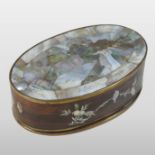 An antique Chinese hardwood box and cover, of oval shape,