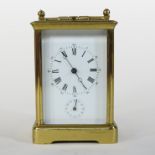 A 19th century French brass cased sonnerie alarm carriage clock,