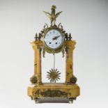 A 19th century French marble cased portico clock, with gilt metal mounts, surmounted by a cockerel,