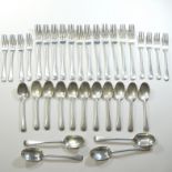 An early 20th century part canteen of silver cutlery, comprising twelve table forks, 20cm long,