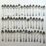 A collection of forty-six various George III silver teaspoons,