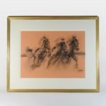 Heather Emley *ARR, (contemporary), racing scene, signed, charcoal on paper,